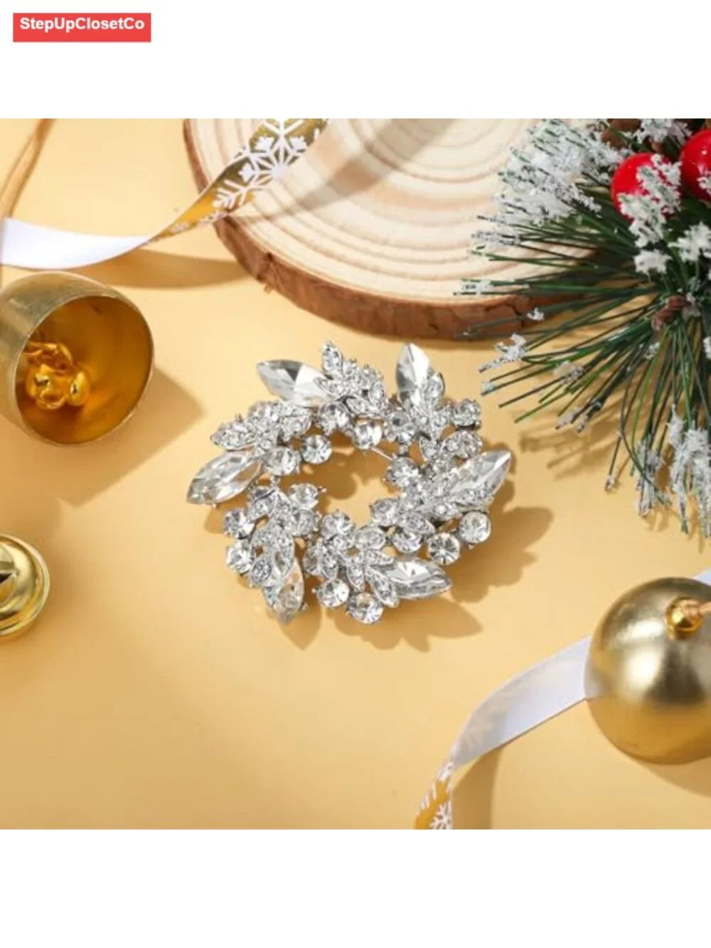 Austrian Crystal Flower Wreath Brooch Pin for Women Bridal Wedding Accessory